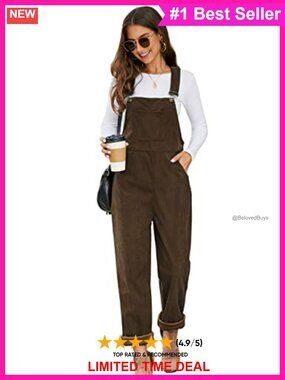 Corduroy Overalls Loose Fit Adjustable Strap Wide Leg Bib Jumpsuit Pockets